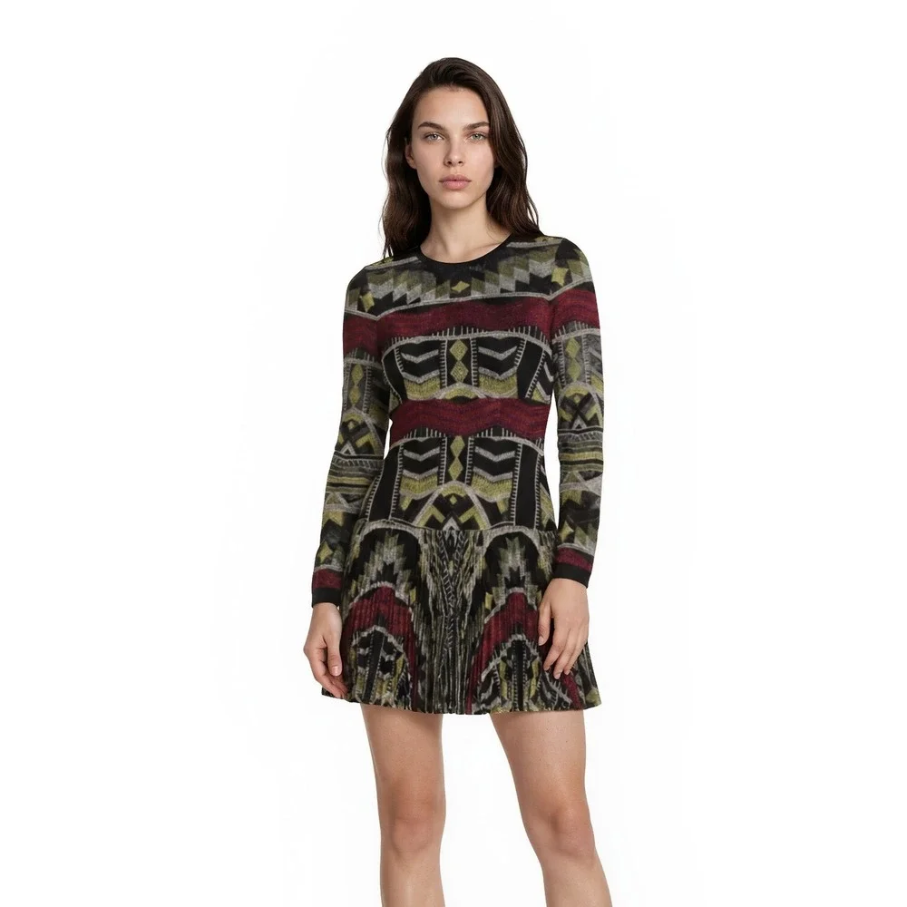 Alexis Dresses | Alexis Dress Women's Size Small Black Green Rust Geometric Aztec Fit & Flair | Color: Black/Green | Size: S | Churchillmae's Closet